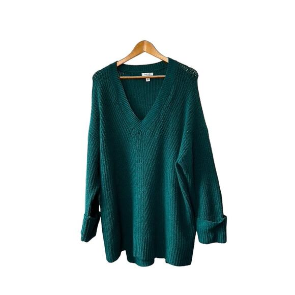 Nine West Green Soft Open Knit V-Neckline Long Sleeve Sweater Women's Size 3X - Picture 1 of 7